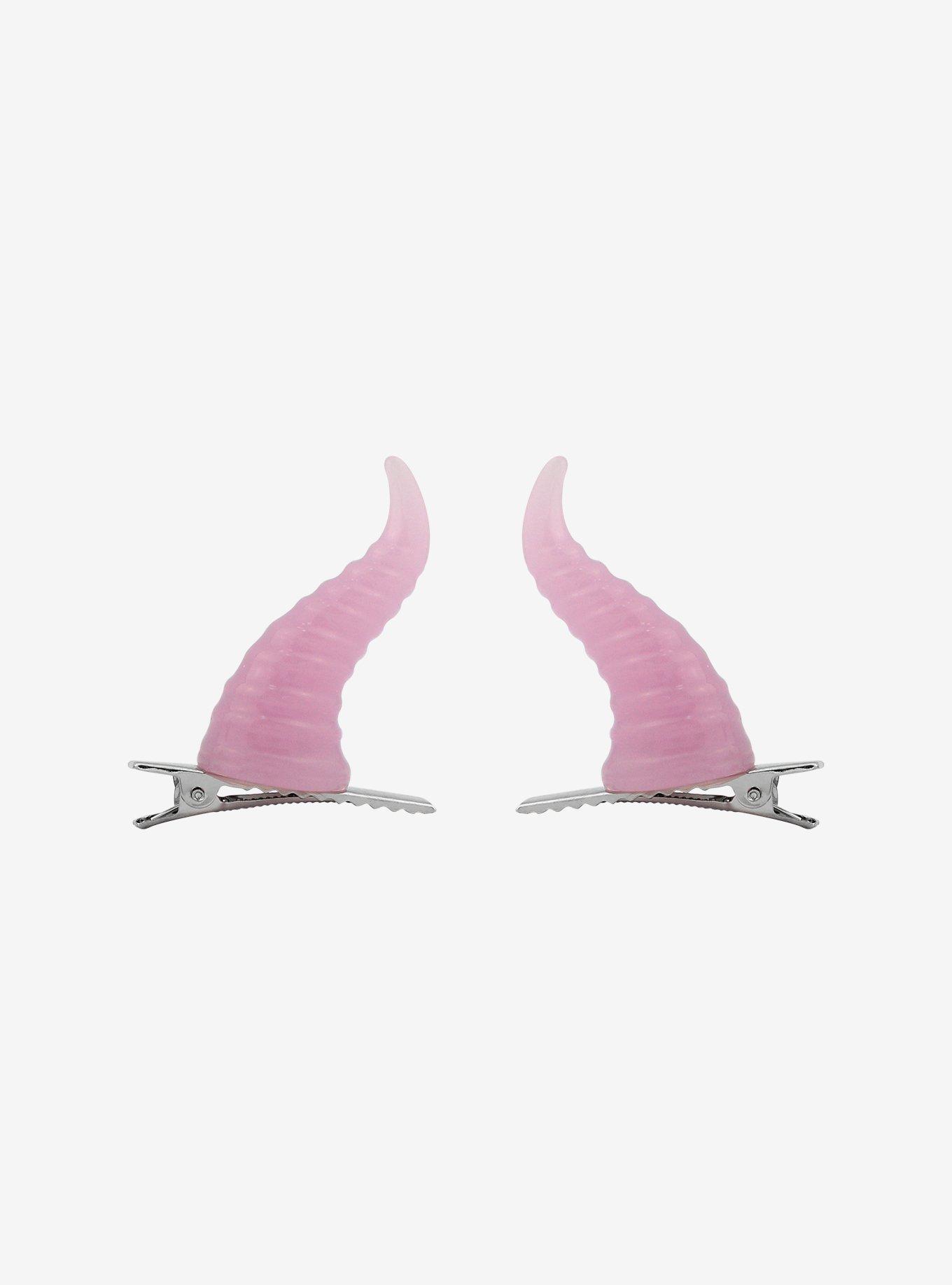 Pink Horn Hair Clip Set, , alternate
