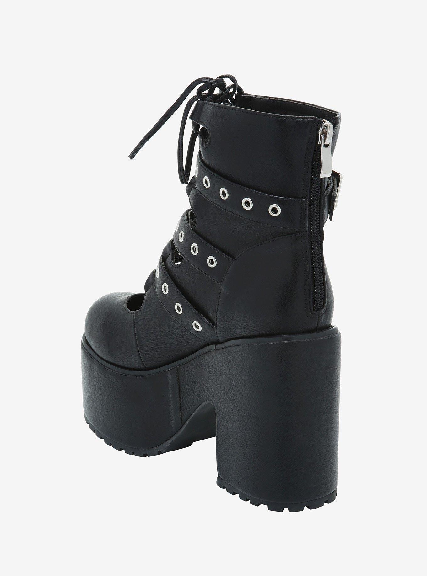 Black Triple Buckle Lace-Up Platform Boots, MULTI, alternate