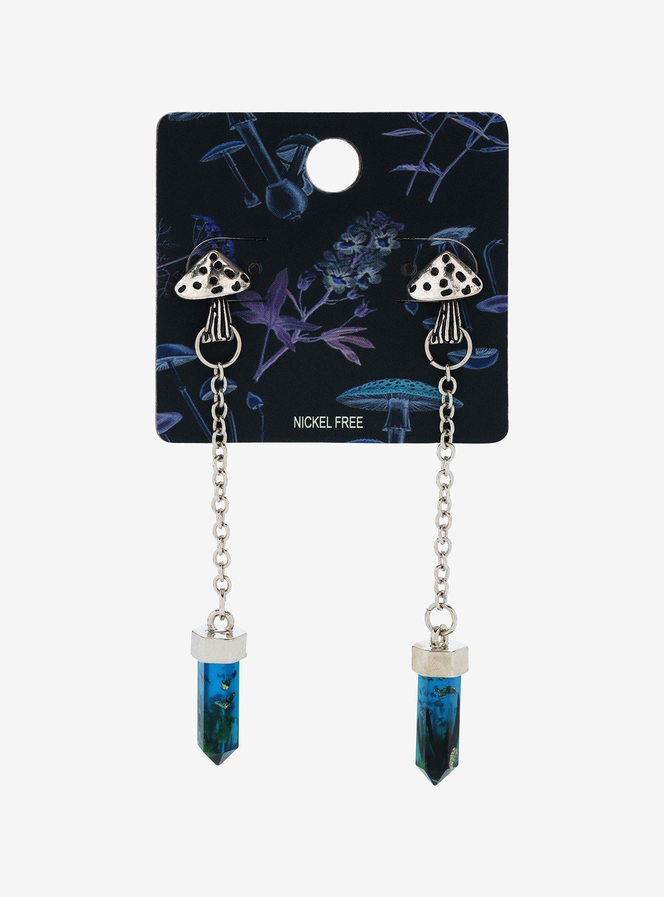 Crystal Dried Flowers Mushroom Drop Earrings, , alternate