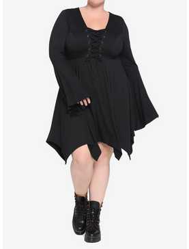 Black Lace-Up Hanky Hem Dress Plus Size, , hi-res
