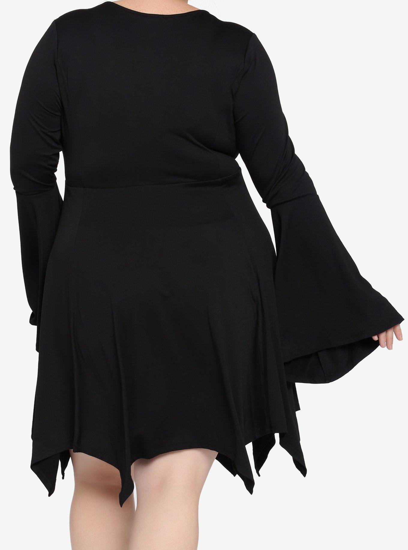 Black Lace-Up Hanky Hem Dress Plus Size, BLACK, alternate