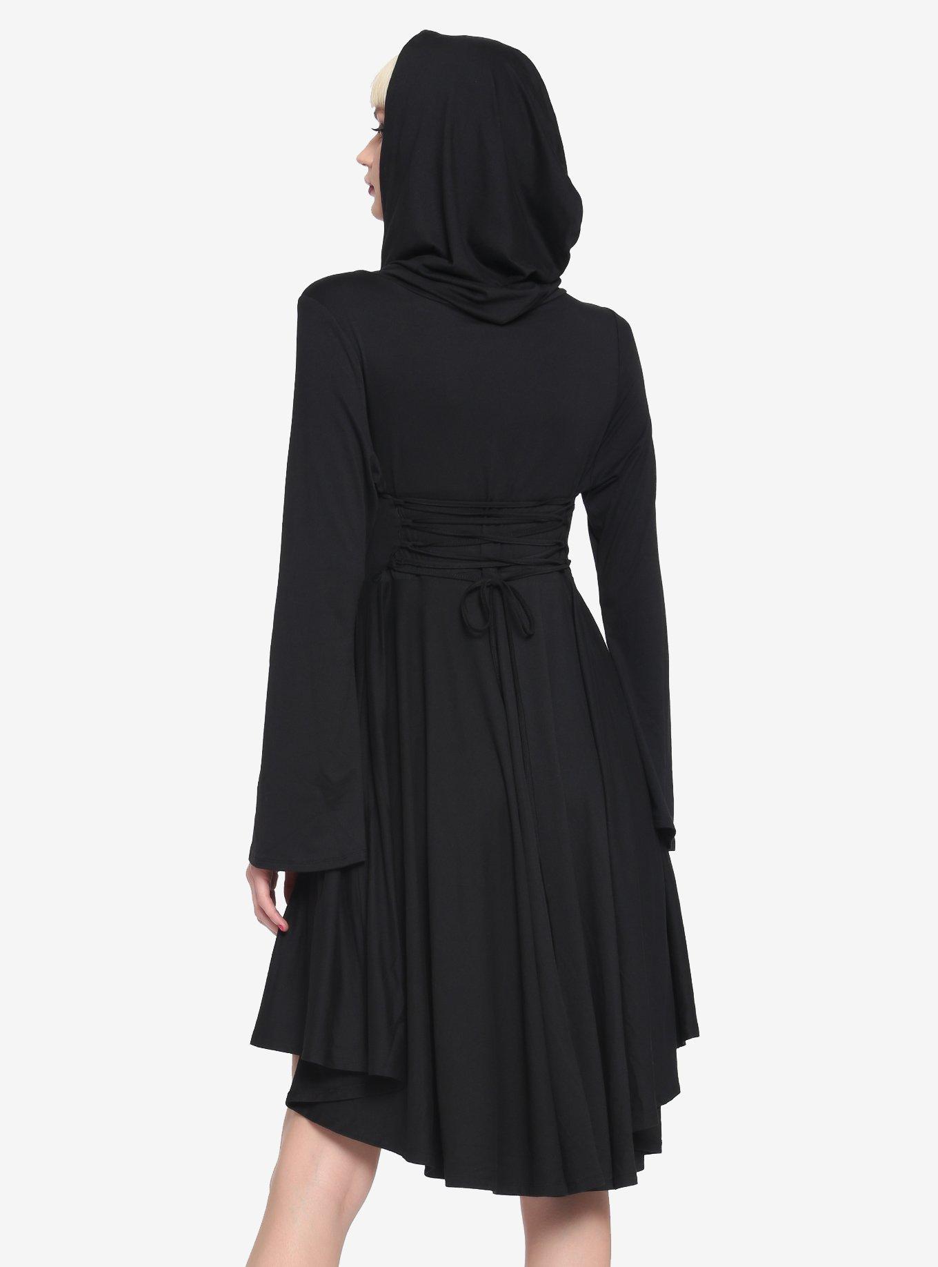 Black Hi-Low Hooded Dress, BLACK, alternate