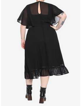 Black Sheer Capelet Midi Dress Plus Size, , hi-res