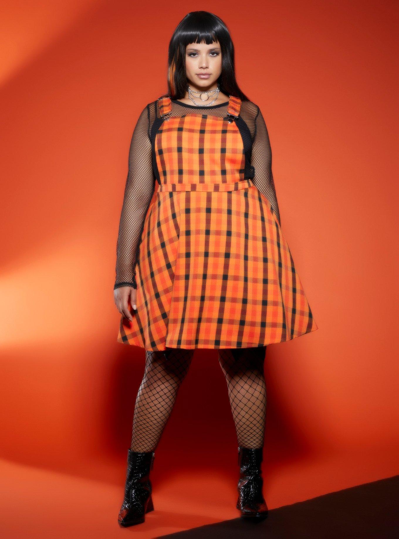 Orange Plaid Skirtall Plus Size, PLAID, alternate