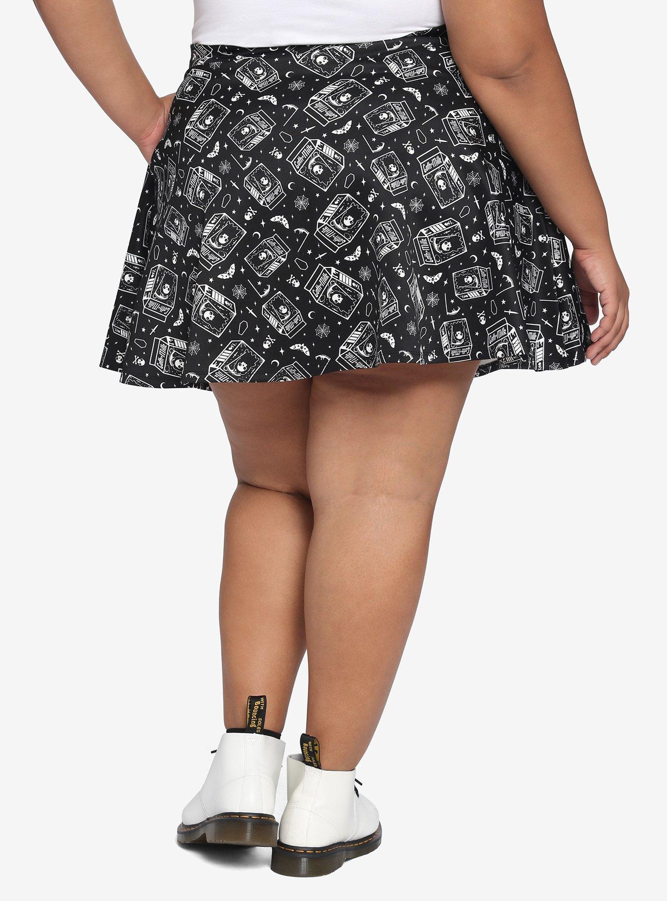Goth Milk O-Ring Skater Skirt Plus Size, BLACK, alternate