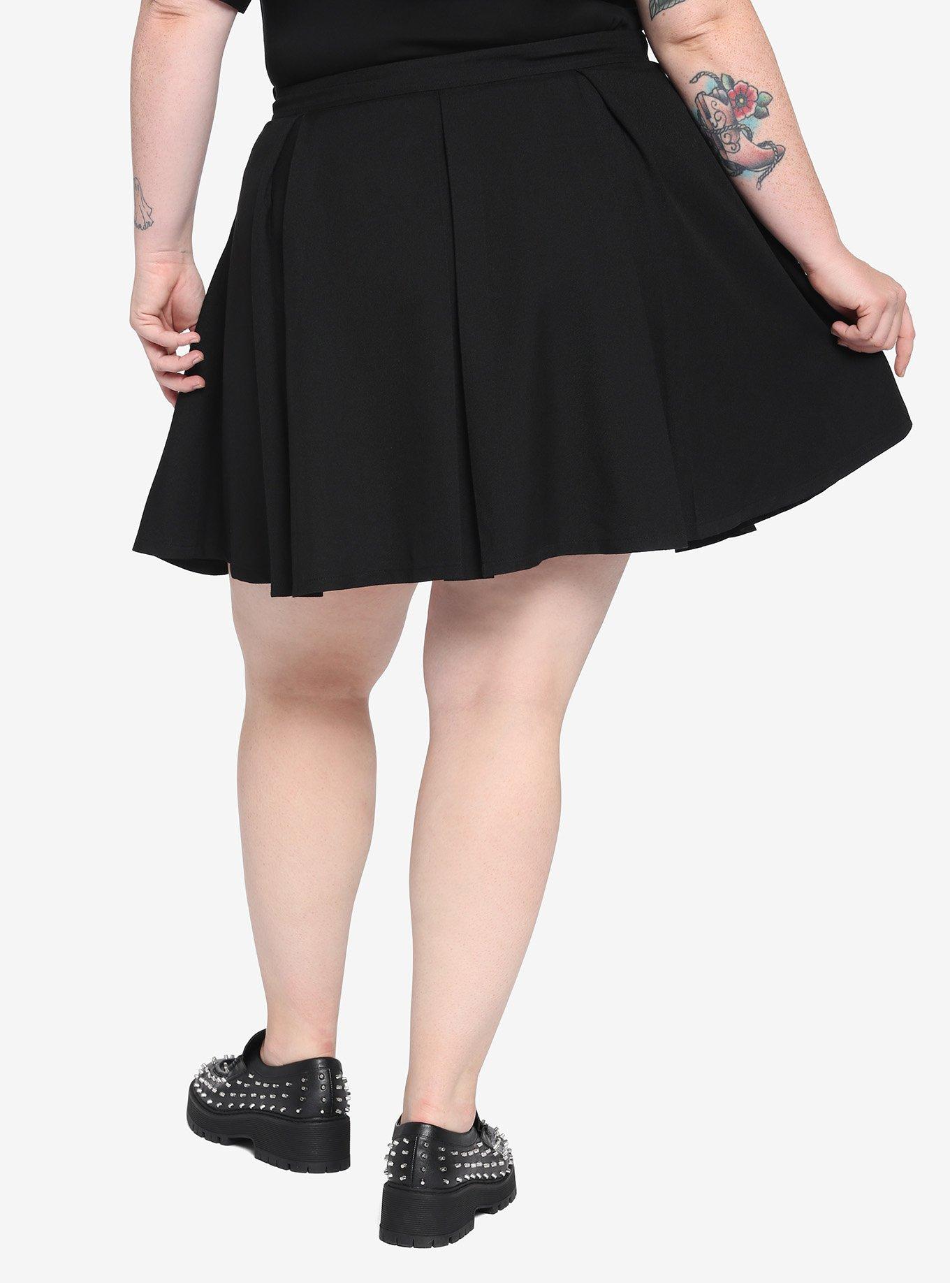 Black Coffin Chain Pleated Skirt Plus Size, BLACK, alternate