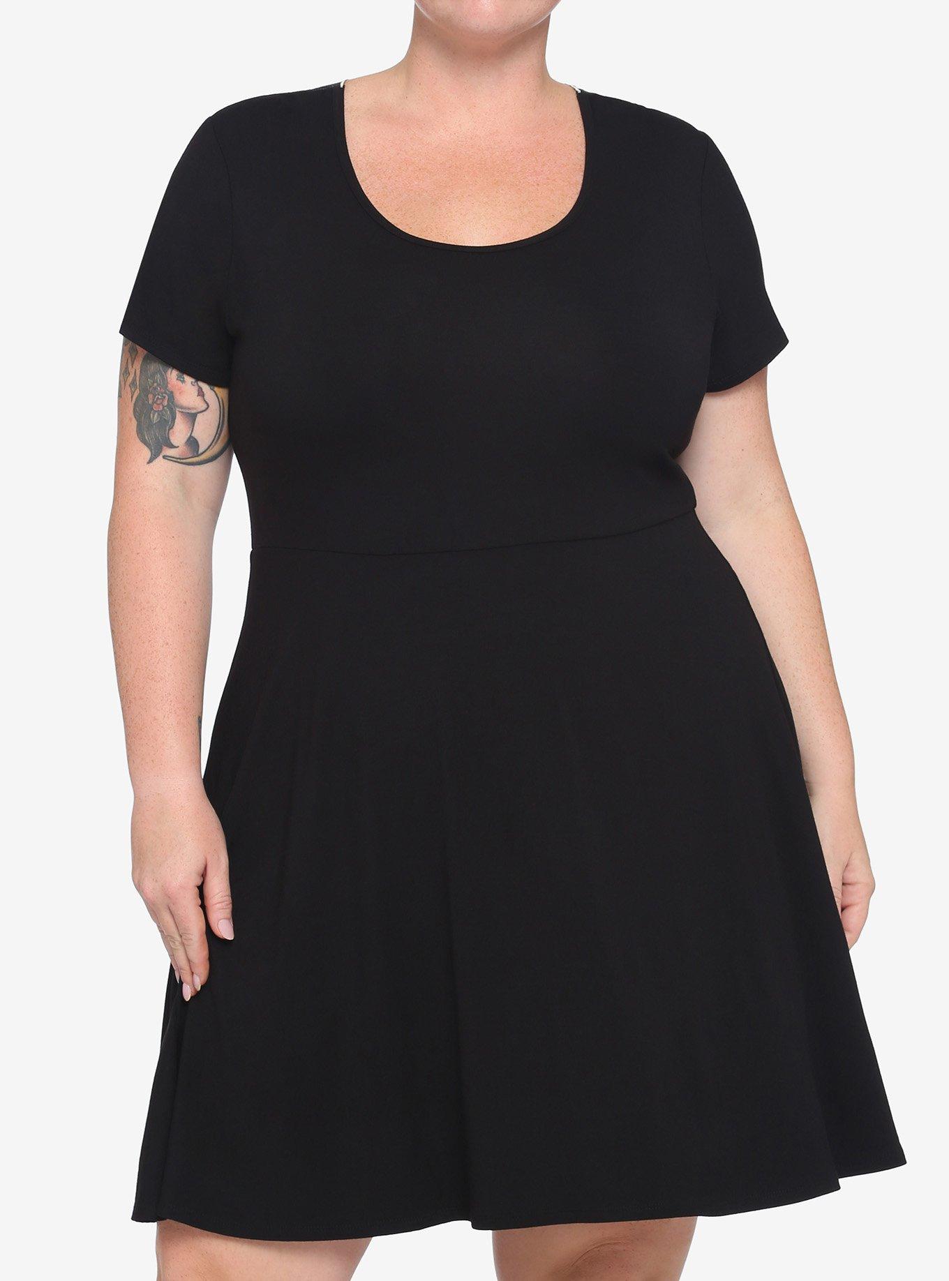 Black Lace Back Skull Cutout Dress Plus Size, MULTI, alternate