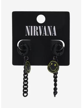Nirvana Black Smile Huggie Hoop Earrings, , hi-res