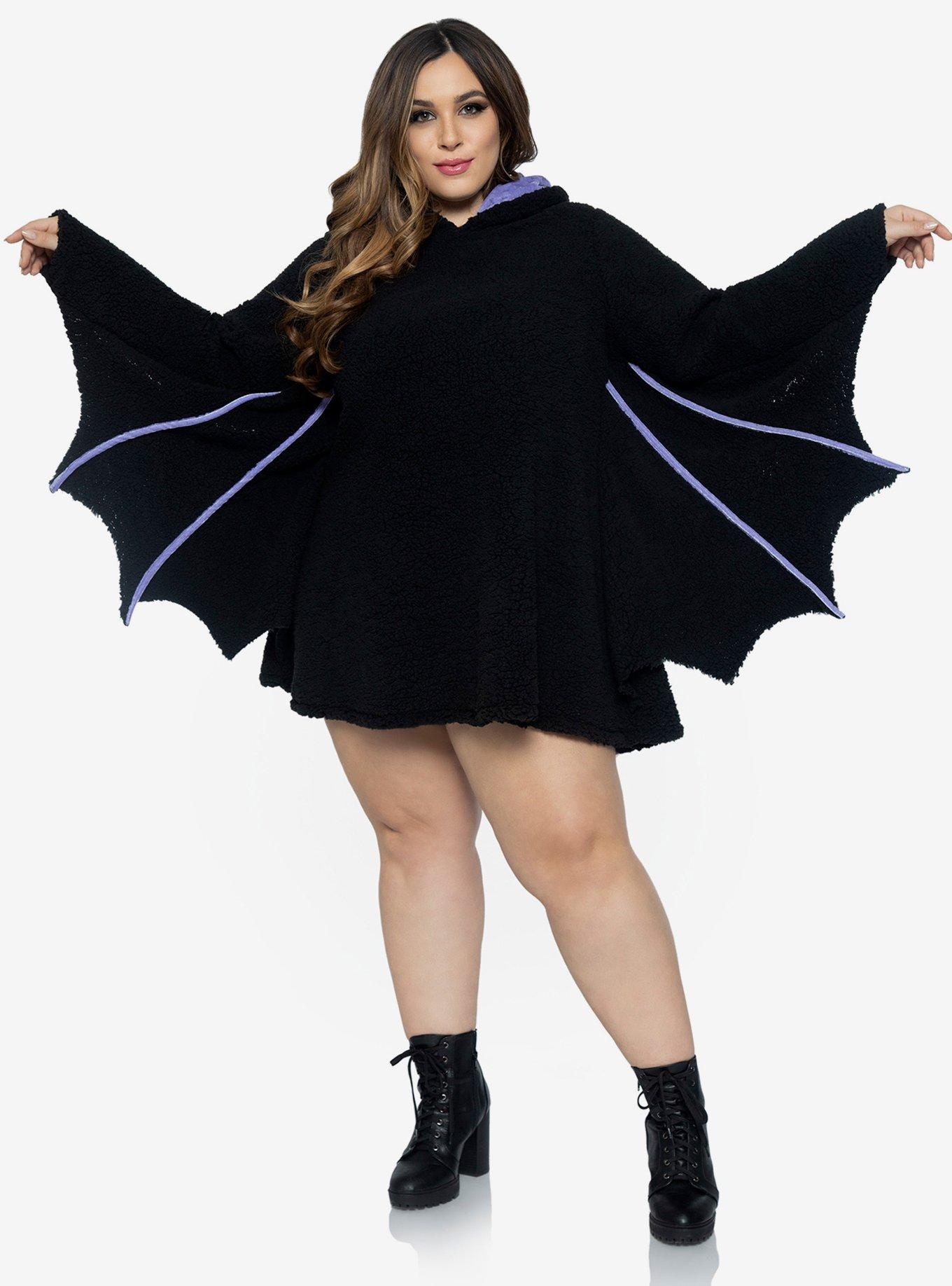 Cozy Moonlight Bat Dress Plus Size, BLACK, alternate