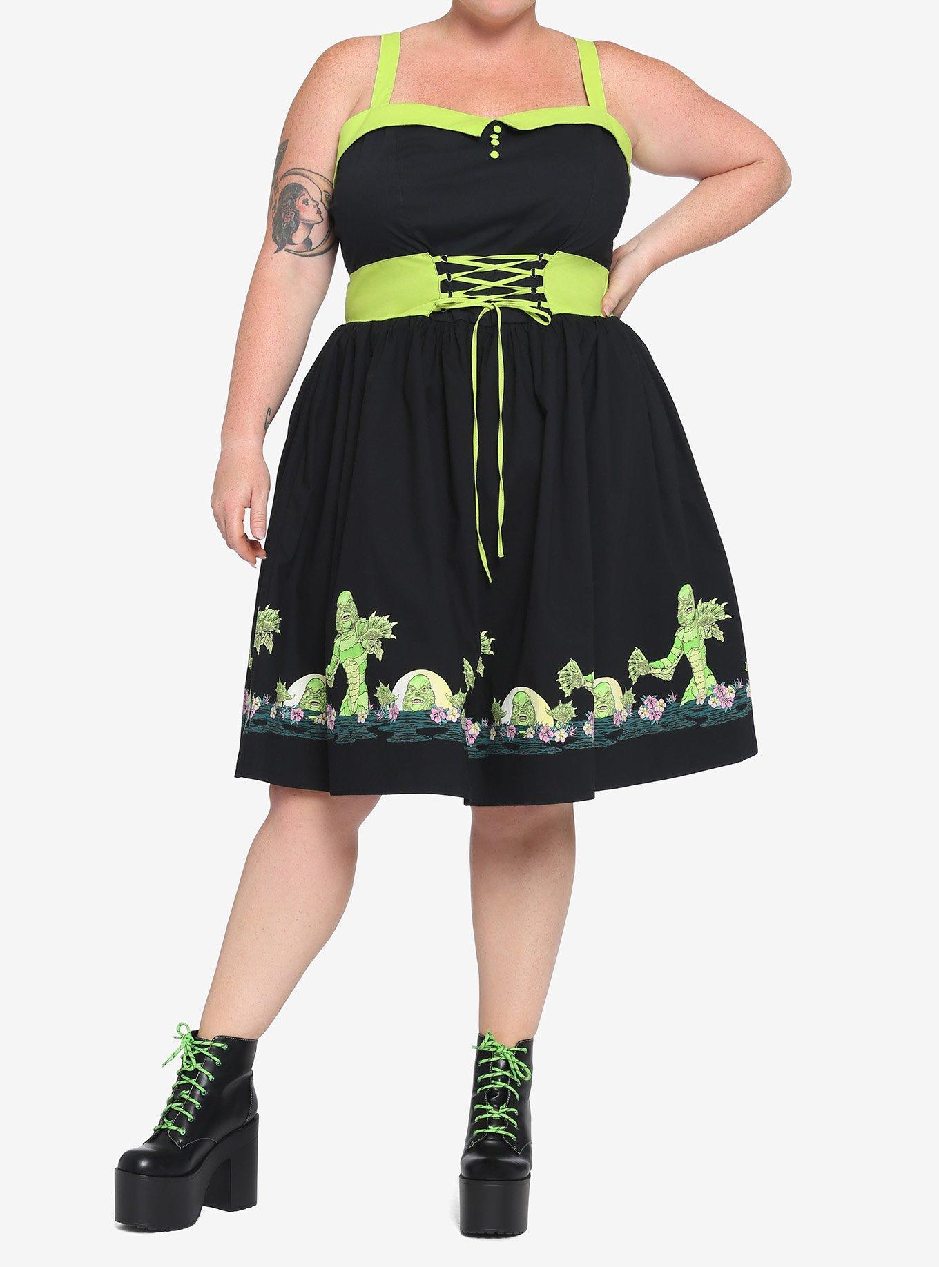 Universal Monsters Creature From The Black Lagoon Lace-Up Dress Plus Size, MULTI, alternate