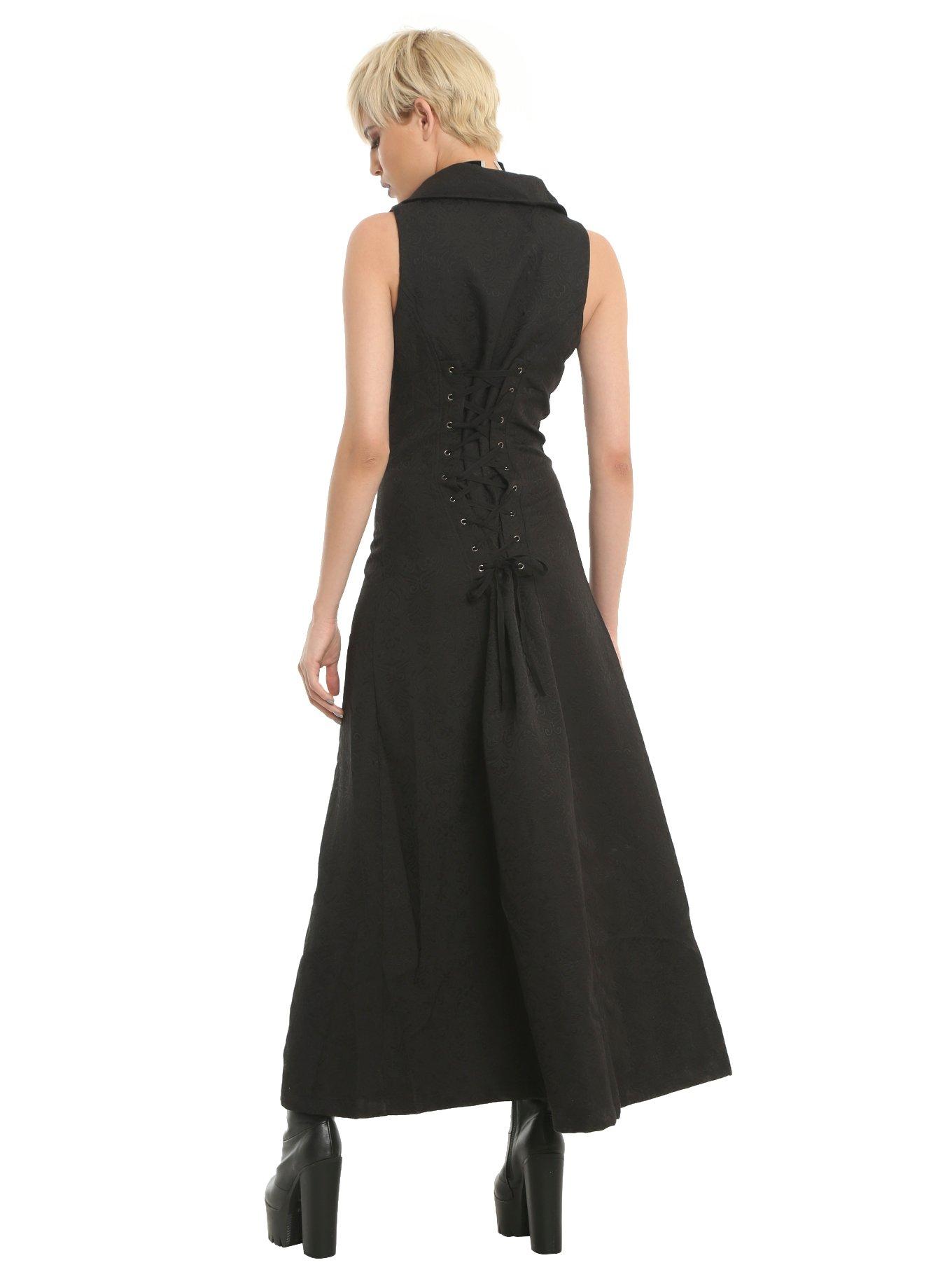 Black Brocade Hi-Low Hem Vest, , hi-res