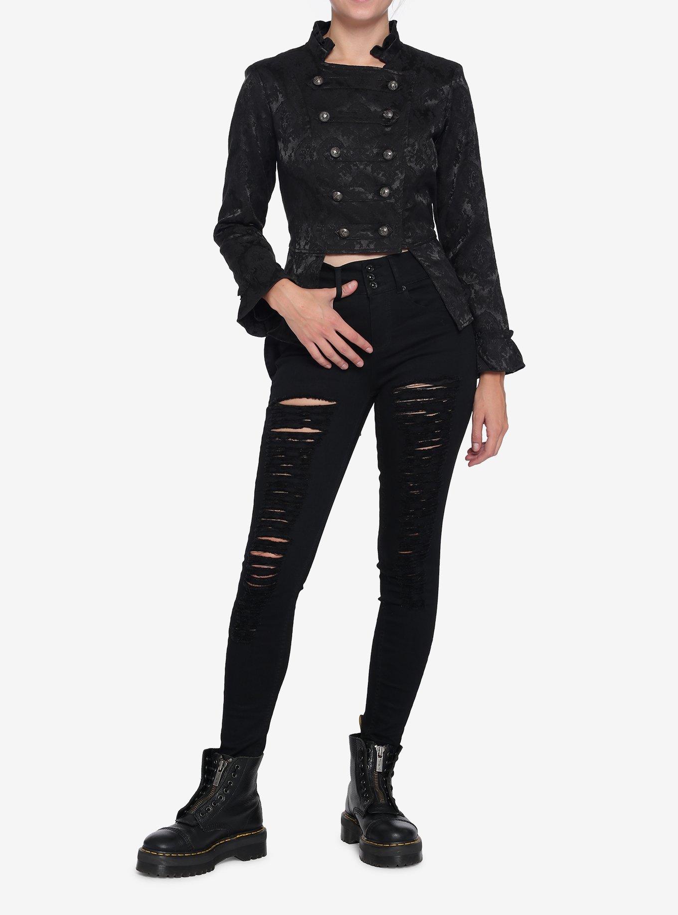 Black Brocade Military Jacket, BLACK, alternate
