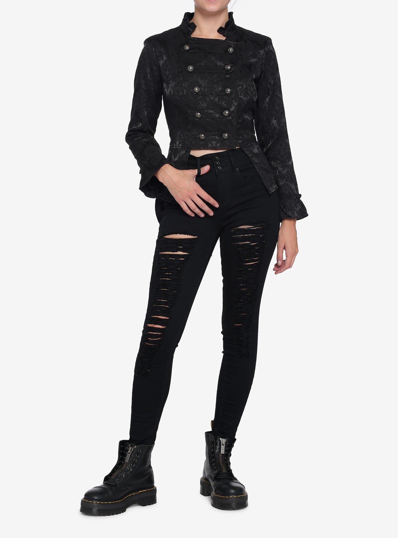 Black Brocade Military Jacket, , hi-res