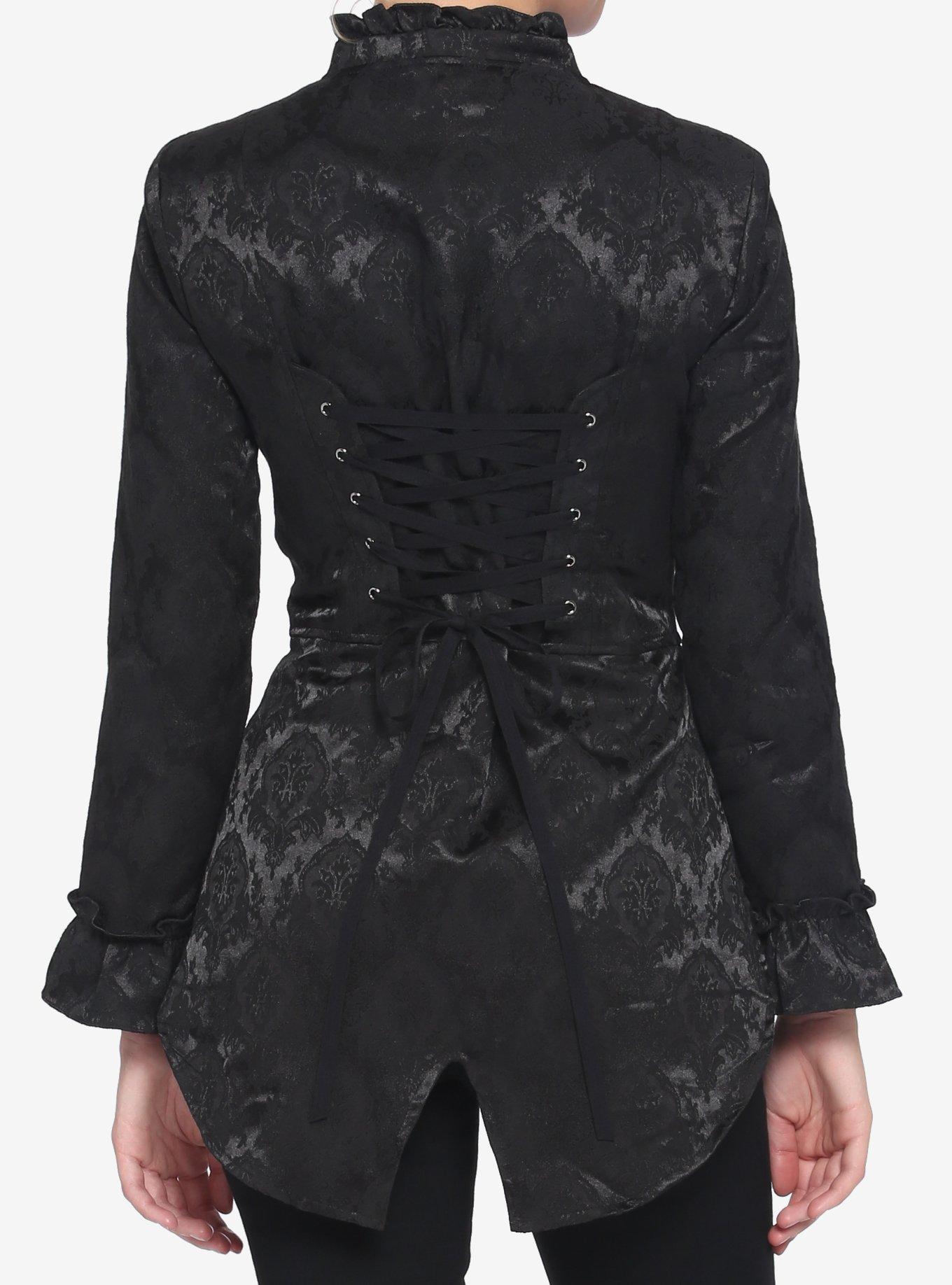 Black Brocade Military Jacket, BLACK, alternate