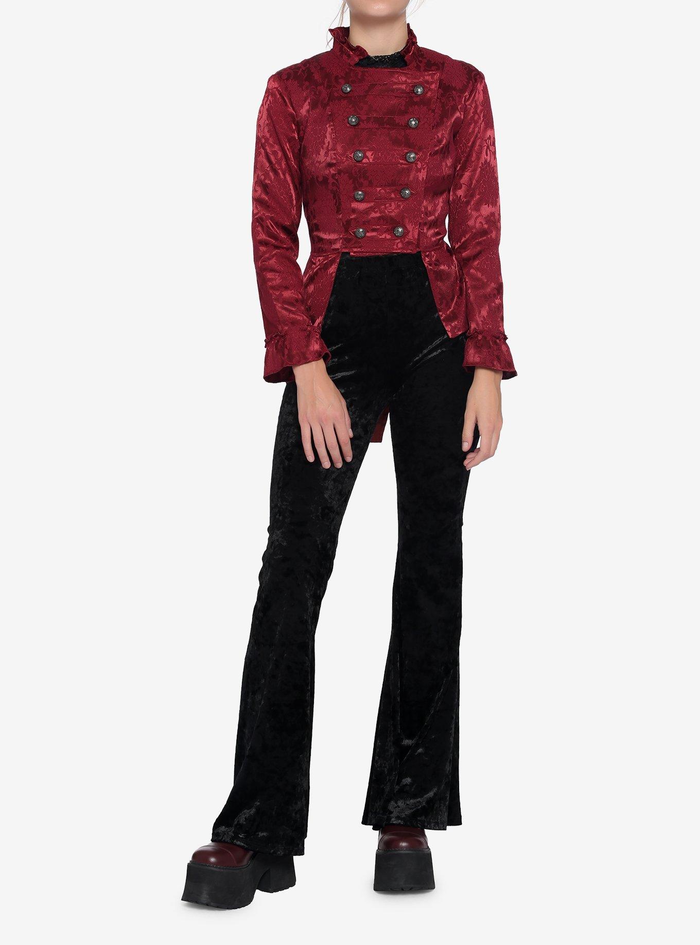 Burgundy Brocade Military Jacket, , hi-res