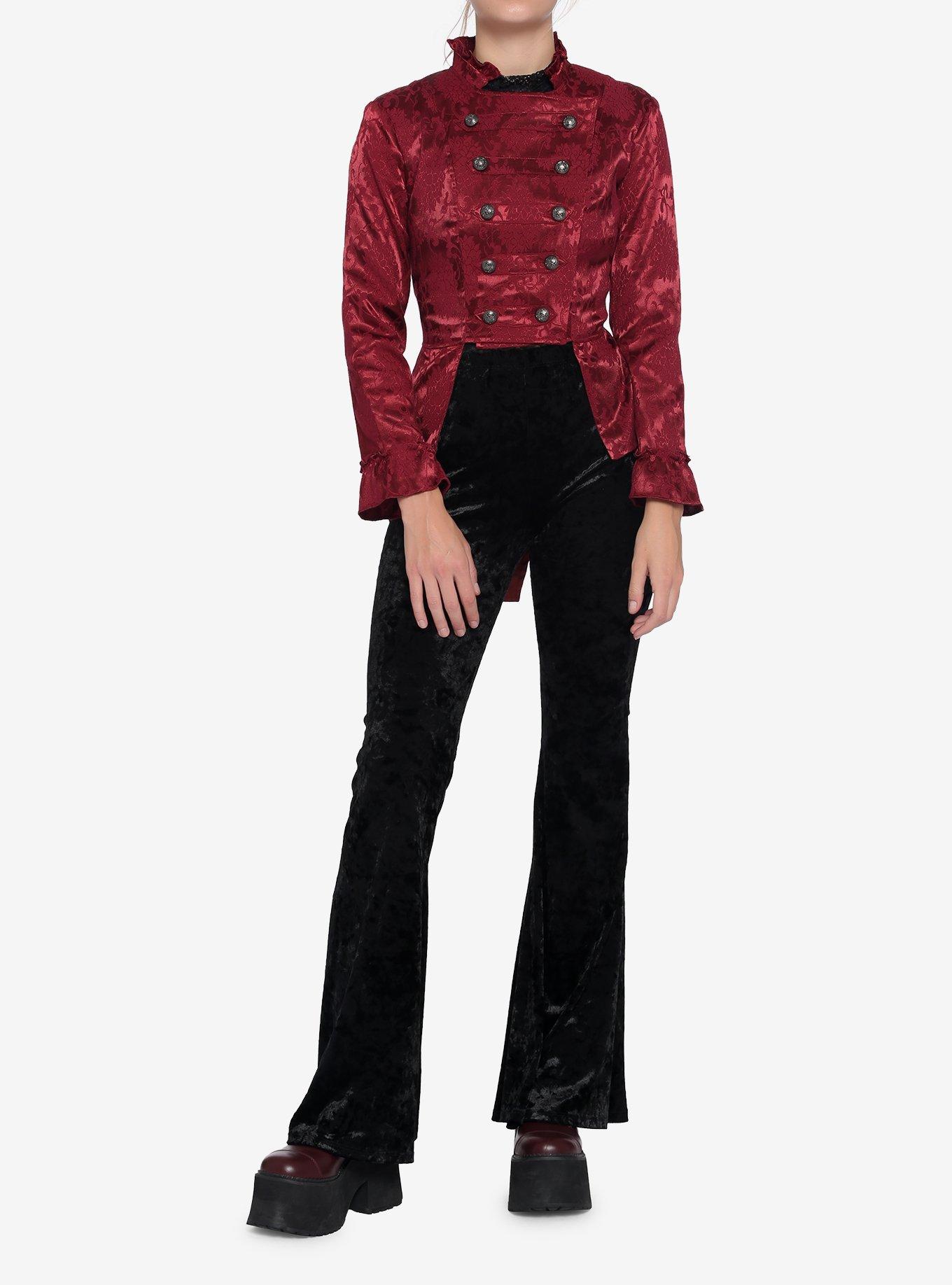 Burgundy Brocade Military Jacket, RED, alternate