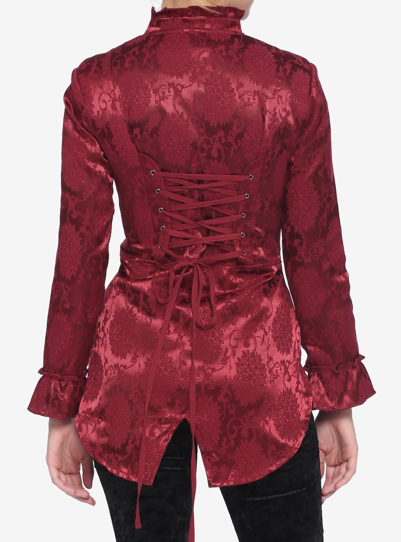 Burgundy Brocade Military Jacket, RED, alternate