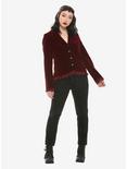 Burgundy Velvet Laced Button-Up Jacket, RED, alternate