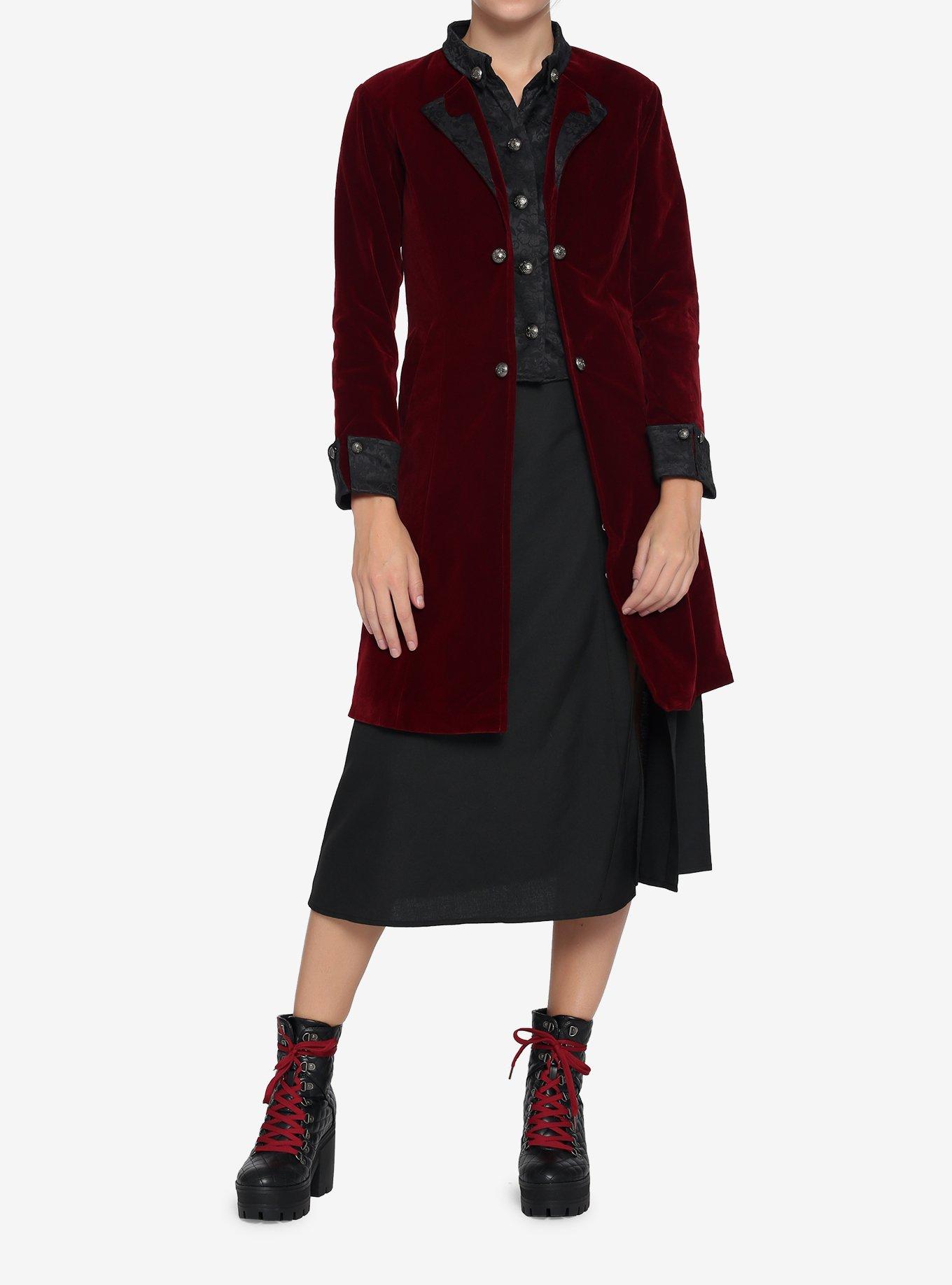 Corset Back Velvet Coat, RED, alternate