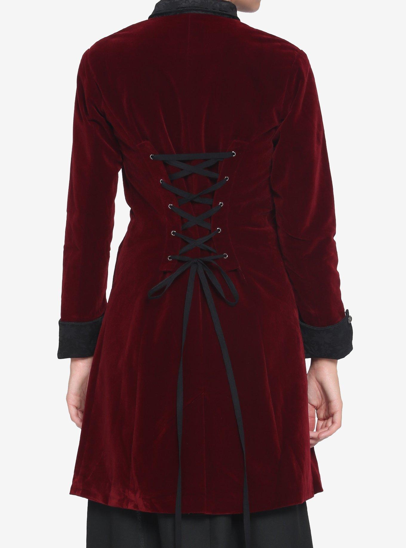 Corset Back Velvet Coat, RED, alternate