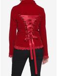 Red Velvet Laced Button-Up Jacket, RED, alternate