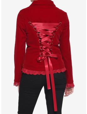 Red Velvet Laced Button-Up Jacket, , hi-res