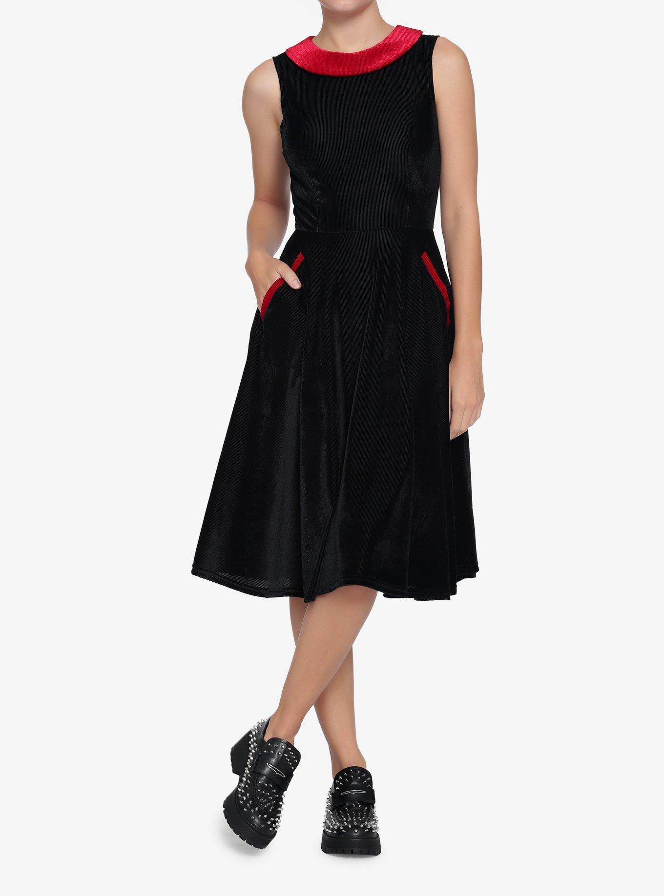 Swing Dress Red Trim, BLACK, alternate