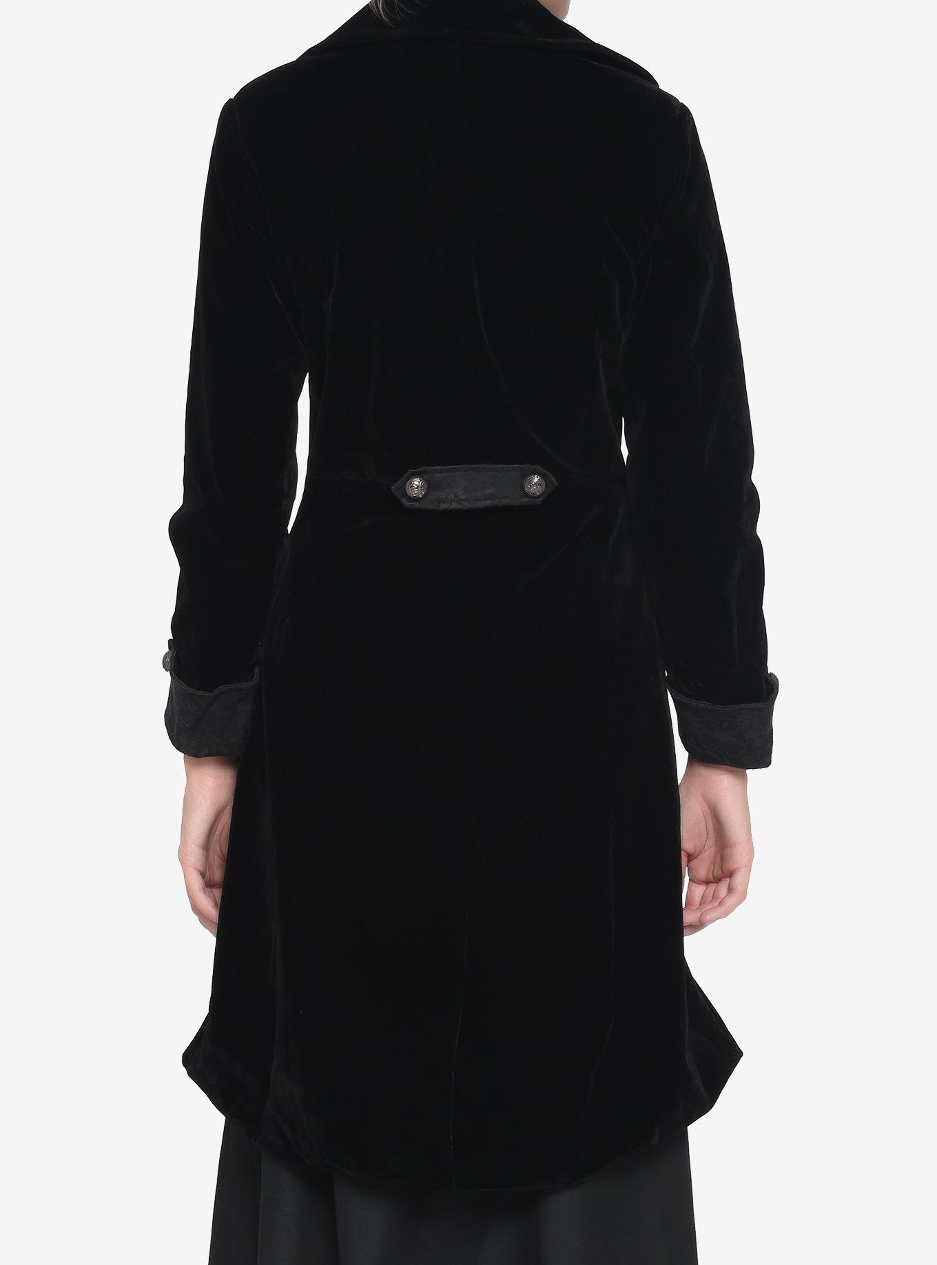 Velvet Brocade Trim Coat, BLACK, alternate