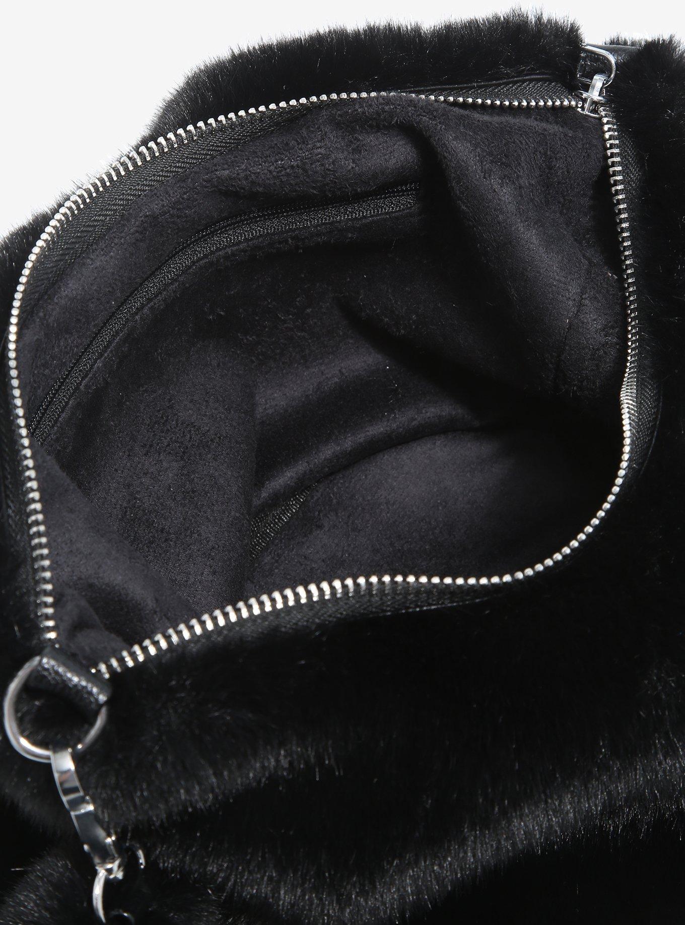 Black Fuzzy Crossbody Bag, , alternate