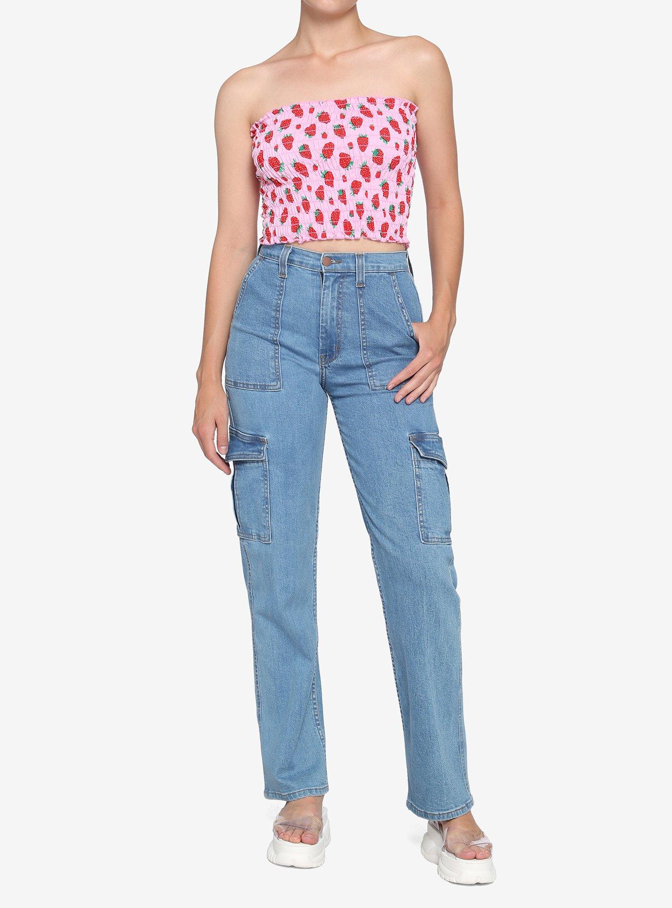 Strawberry Smocked Girls Tube Top, PINK, alternate