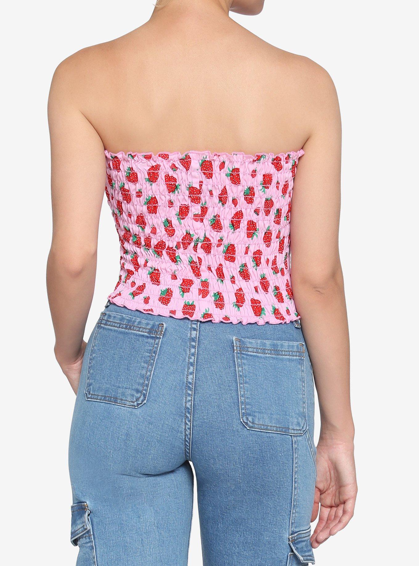 Strawberry Smocked Girls Tube Top, PINK, alternate