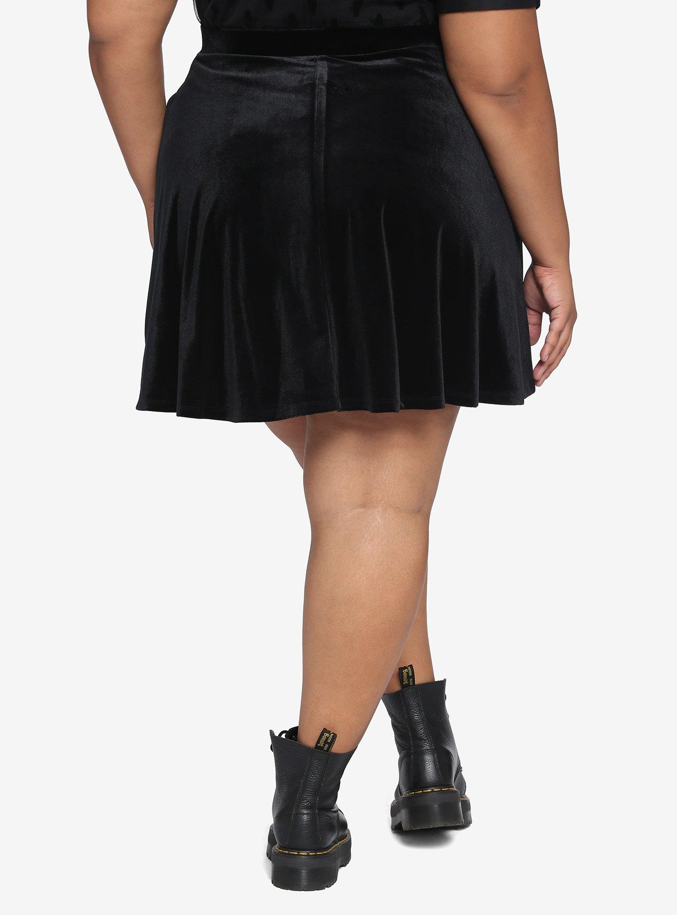 Black Velvet Skater Skirt Plus Size, BLACK, alternate