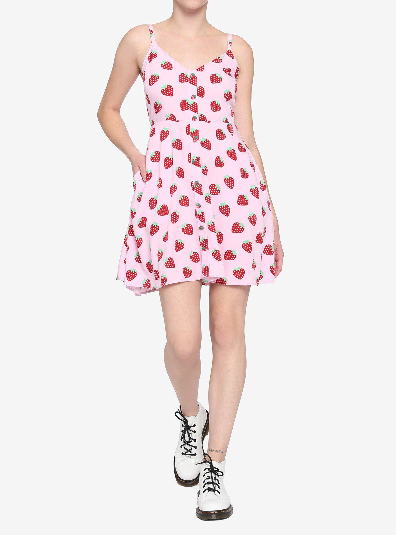 Pink Strawberry Button-Front Dress, PINK, alternate