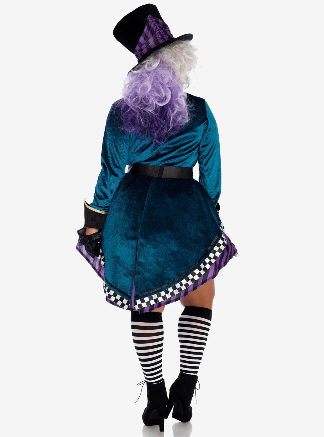 4 Piece Delightful Hatter Costume Plus Size, PURPLE, alternate