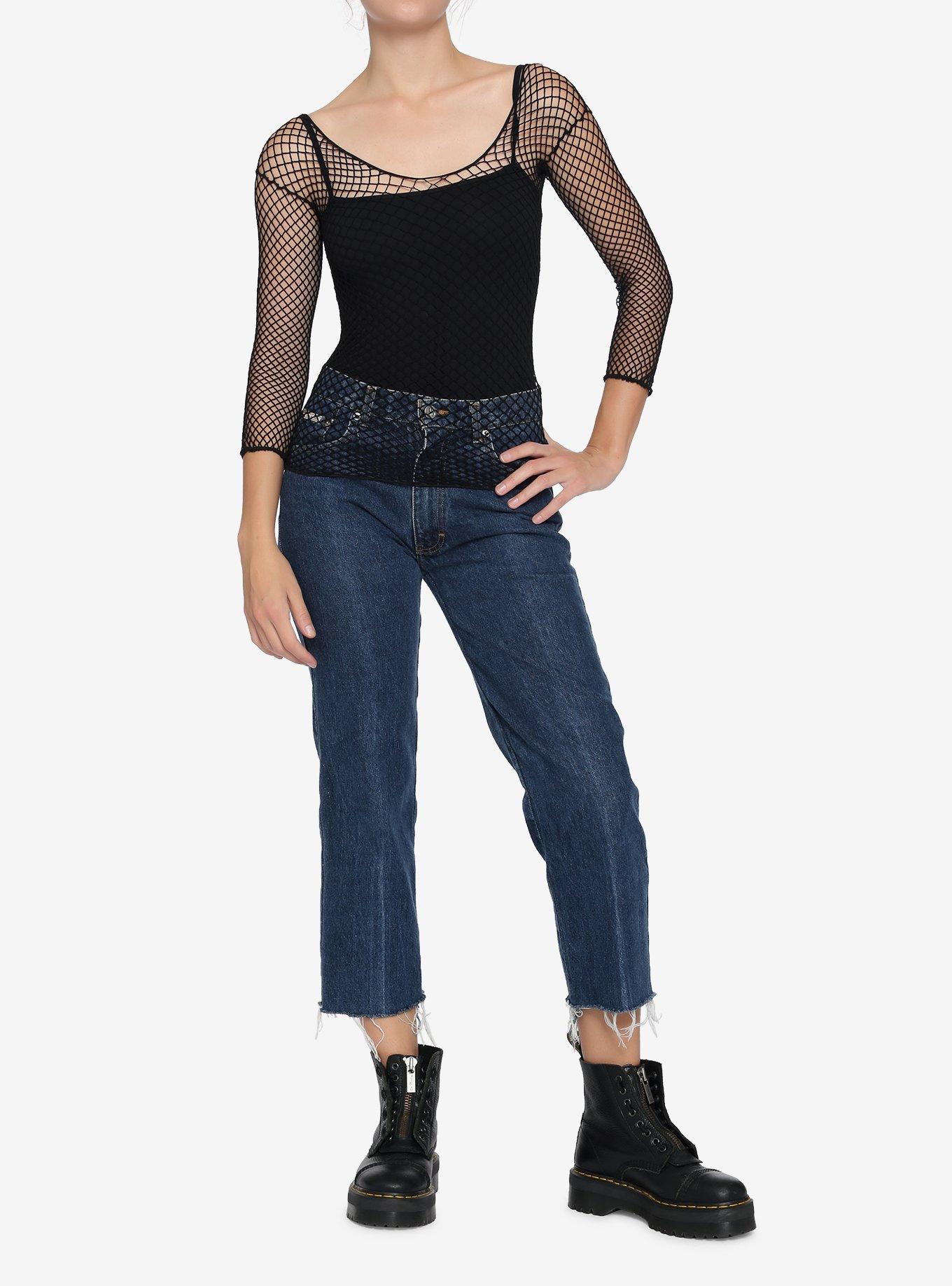 Net Long Sleeve Black Shirt, , hi-res