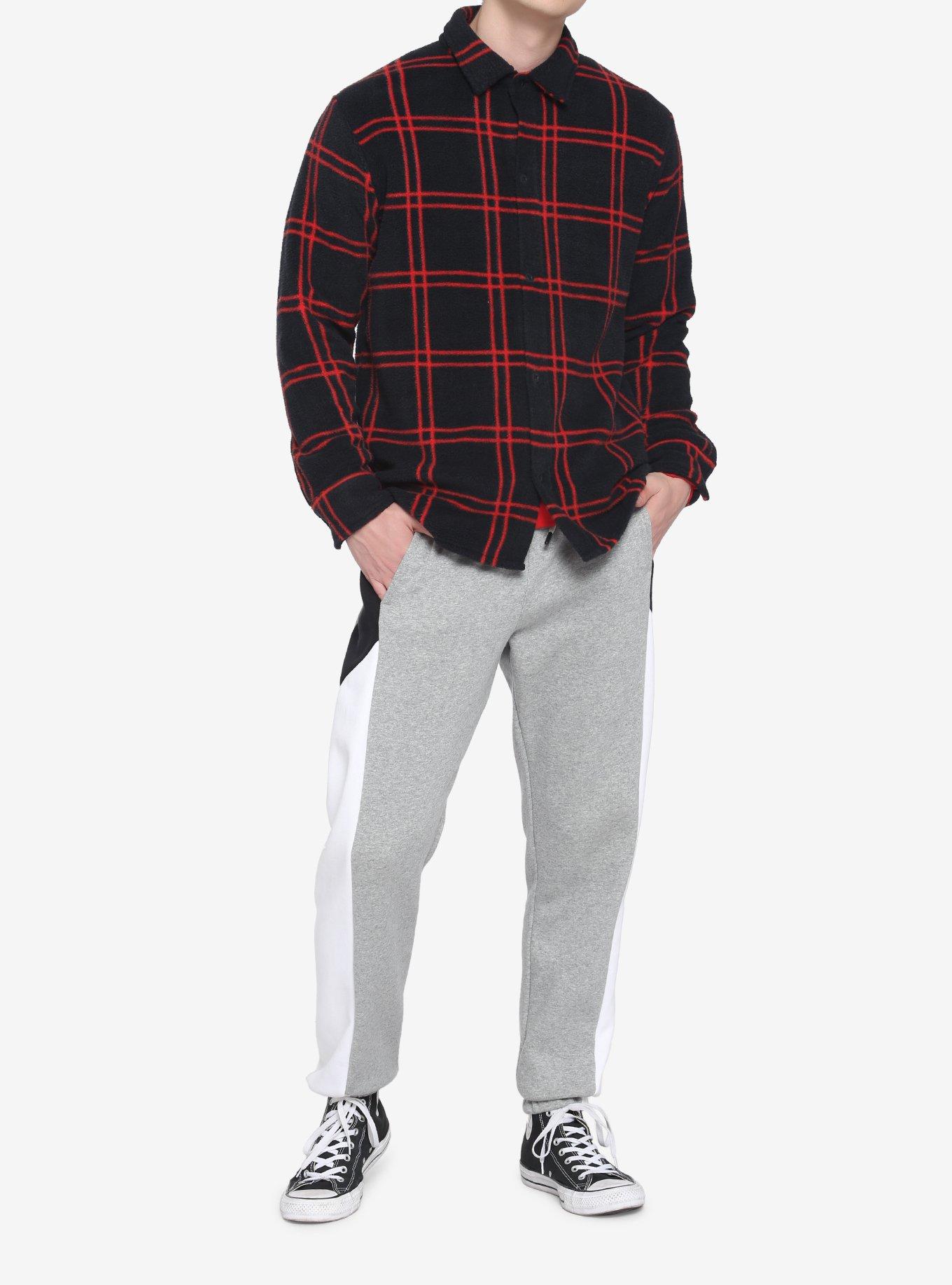 Red Grid Shirt Jacket, BLACK  RED, alternate