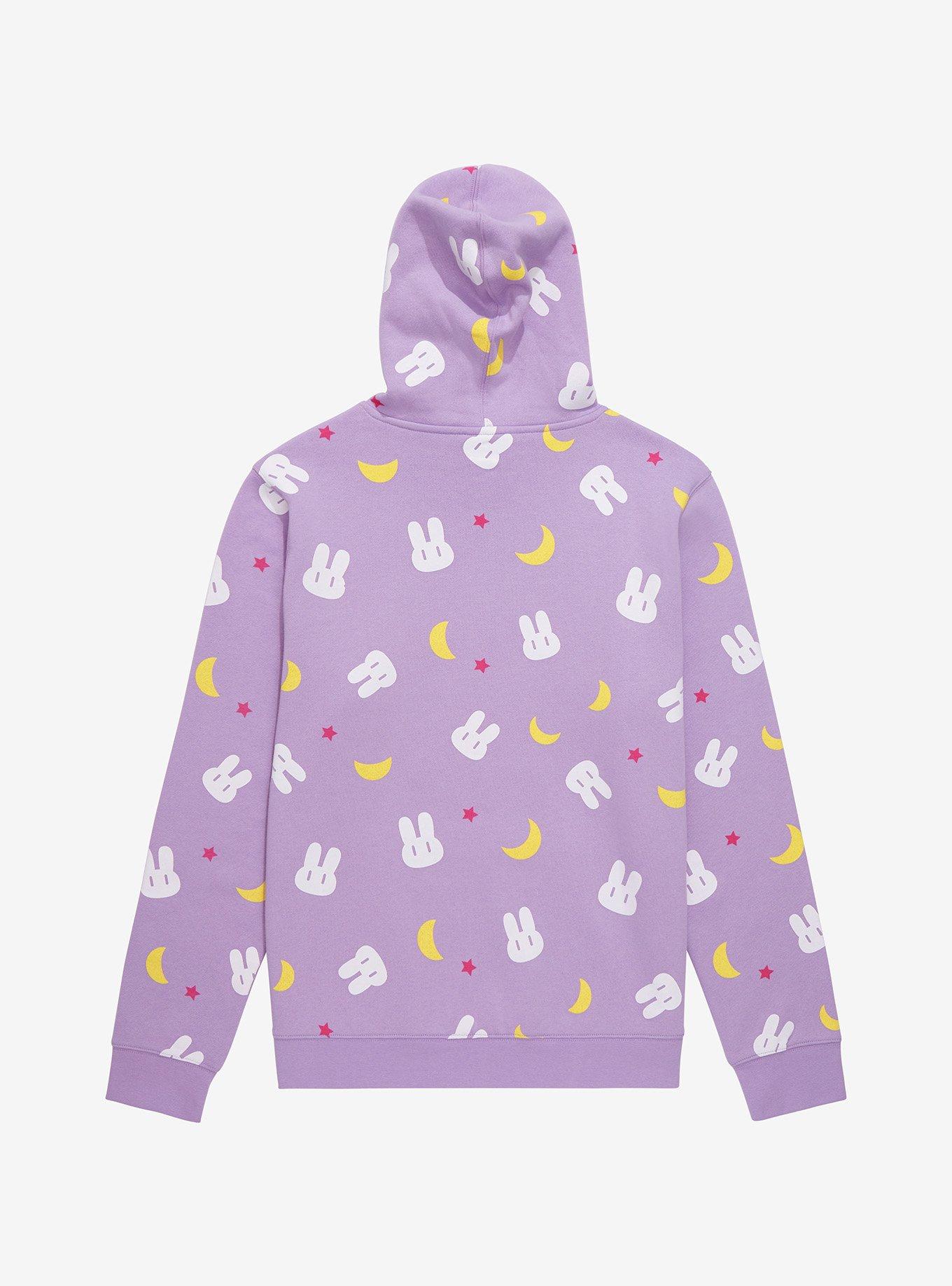 Sailor Moon Crescent Moons & Bunnies Allover Print Hoodie - BoxLunch Exclusive, LILAC, alternate