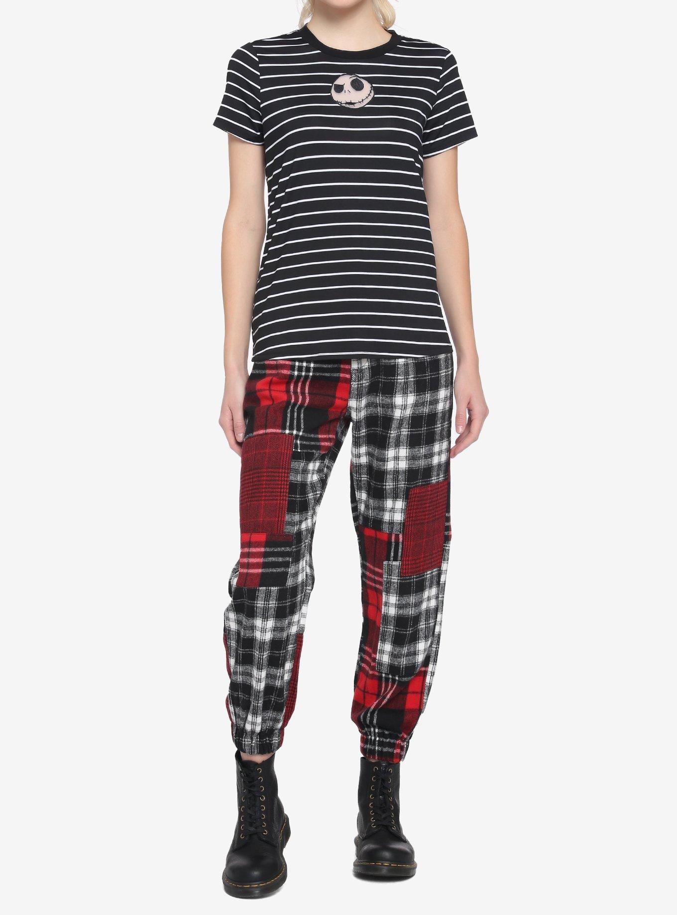 The Nightmare Before Christmas Black & White Stripe Jack Face Mesh Panel T-Shirt, MULTI, alternate