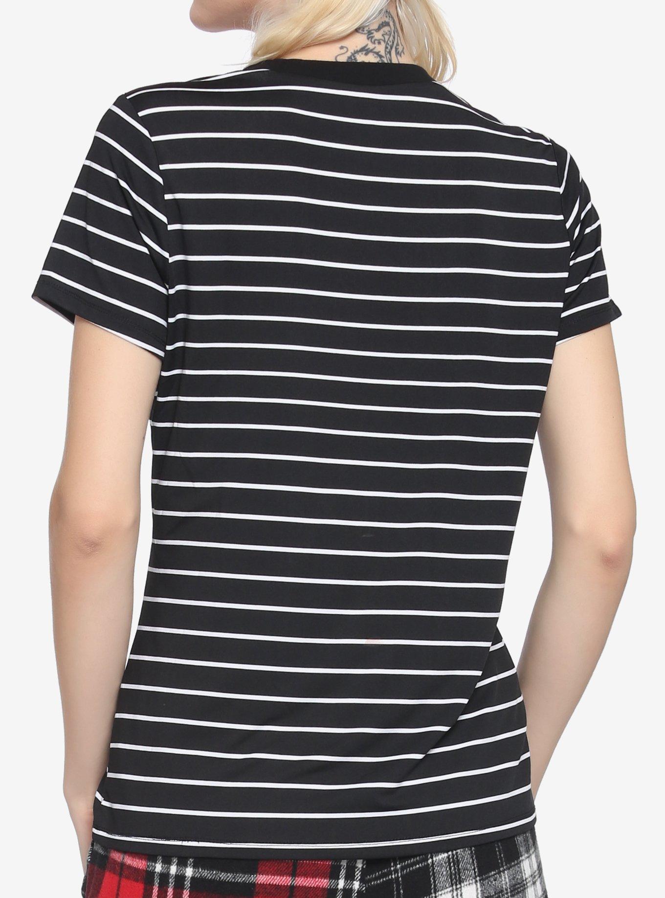 The Nightmare Before Christmas Black & White Stripe Jack Face Mesh Panel T-Shirt, MULTI, alternate