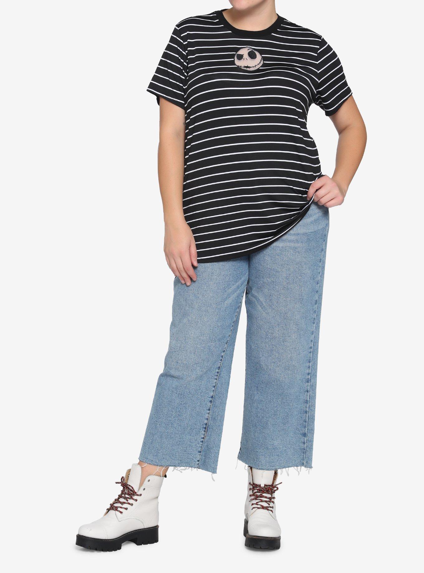 The Nightmare Before Christmas Black & White Stripe Jack Face Mesh Panel T-Shirt Plus Size, MULTI, alternate