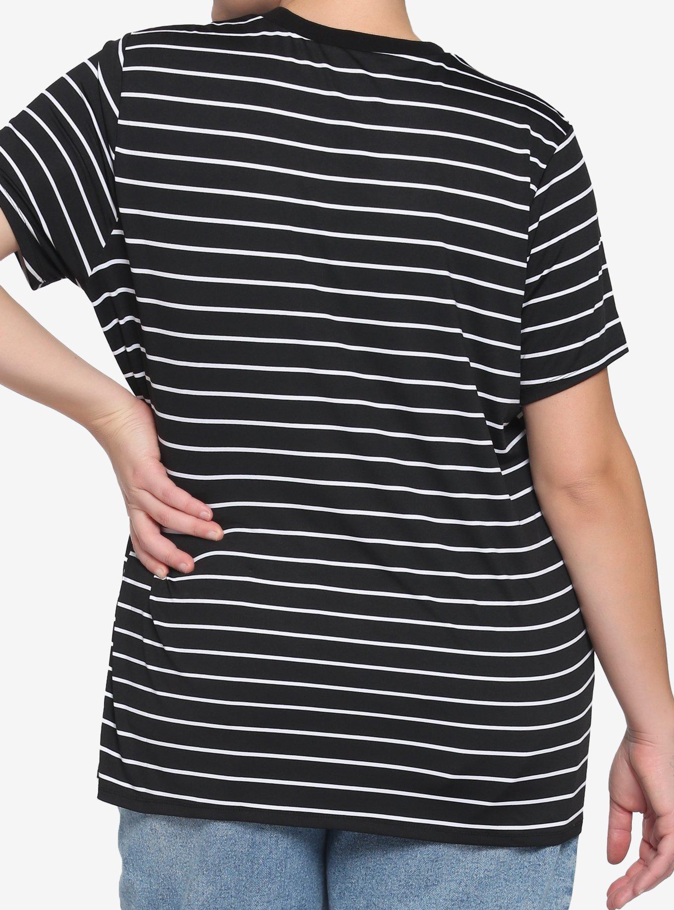 The Nightmare Before Christmas Black & White Stripe Jack Face Mesh Panel T-Shirt Plus Size, MULTI, alternate