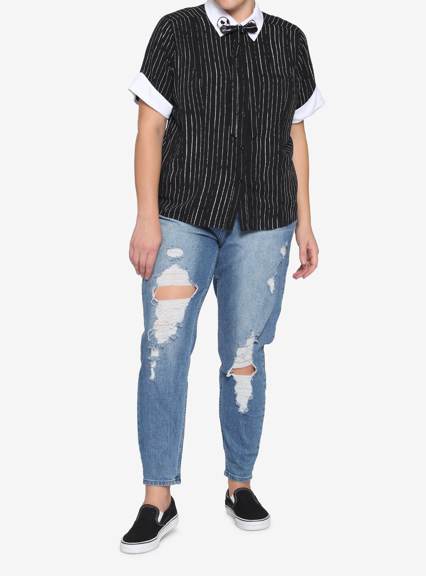 The Nightmare Before Christmas Jack Pinstripe Woven Button-Up Plus Size, MULTI, alternate