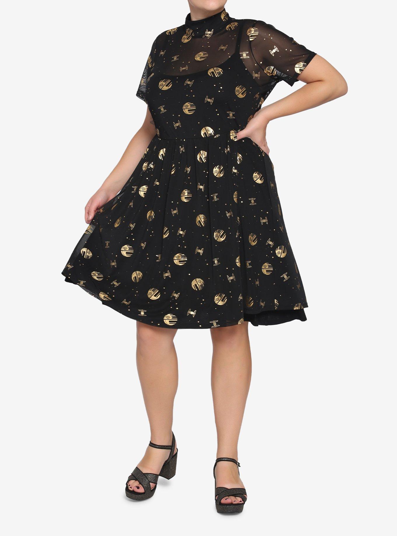 Lucasfilm 50th Anniversary Star Wars Gold & Black Death Star Mock Neck Dress Plus Size, MULTI, alternate