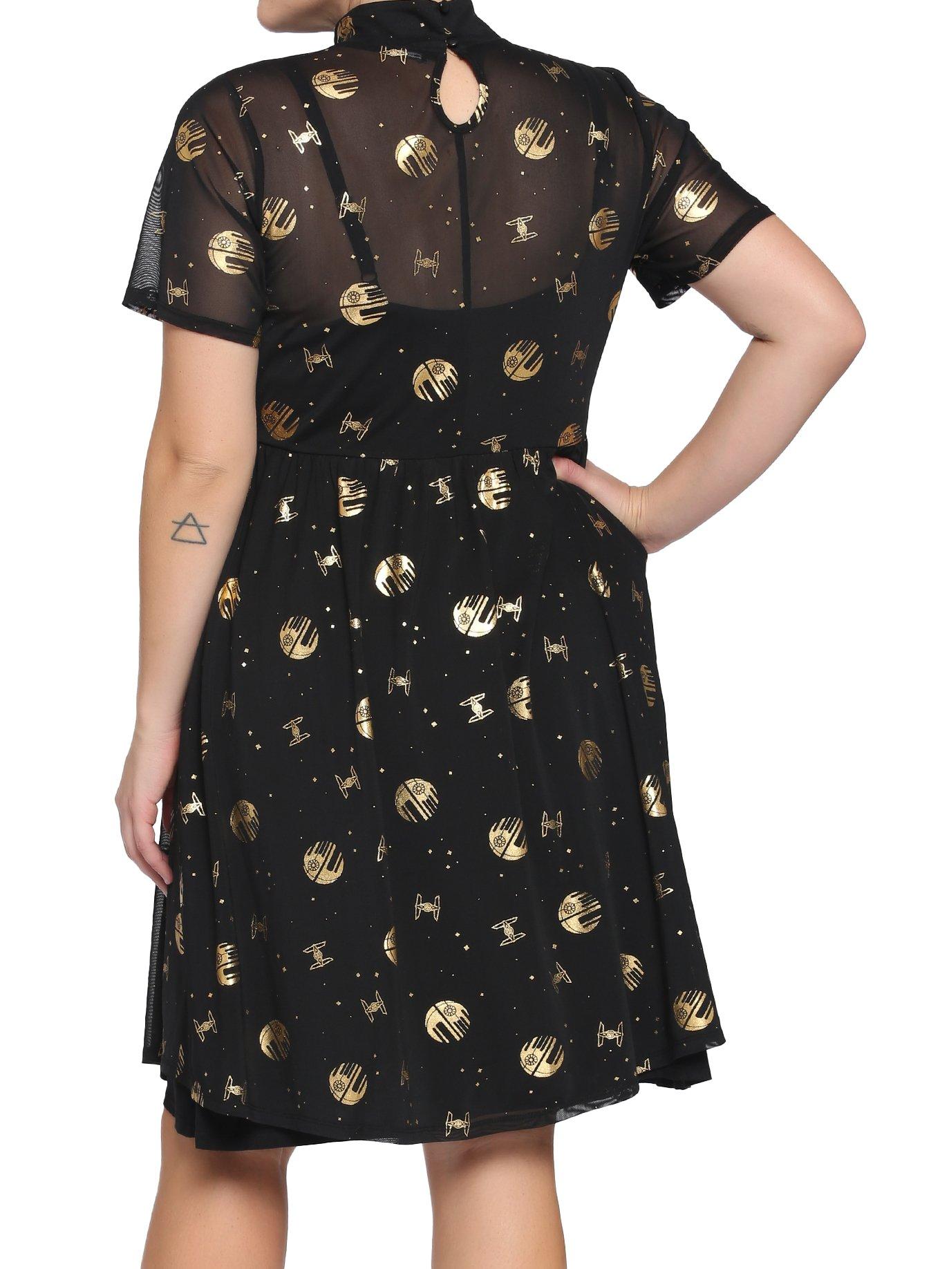 Lucasfilm 50th Anniversary Star Wars Gold & Black Death Star Mock Neck Dress Plus Size, MULTI, alternate