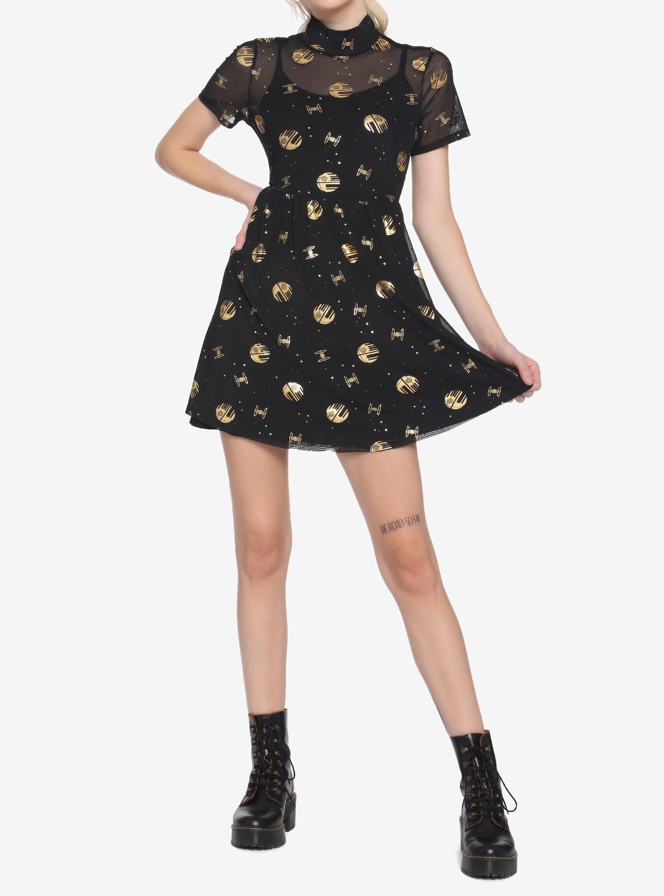 Lucasfilm 50th Anniversary Star Wars Gold & Black Death Star Mock Neck Dress, MULTI, alternate