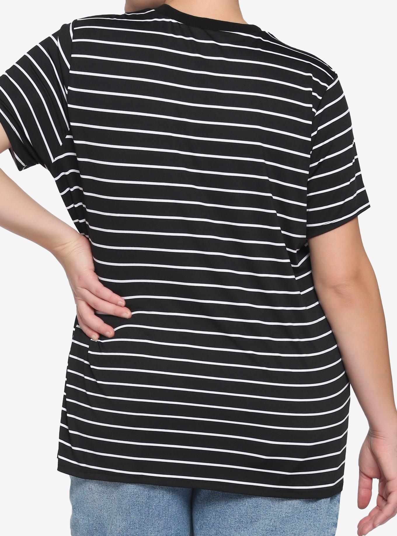 The Nightmare Before Christmas Black & White Stripe Jack Face Mesh Panel Girls T-Shirt Plus Size, MULTI, alternate