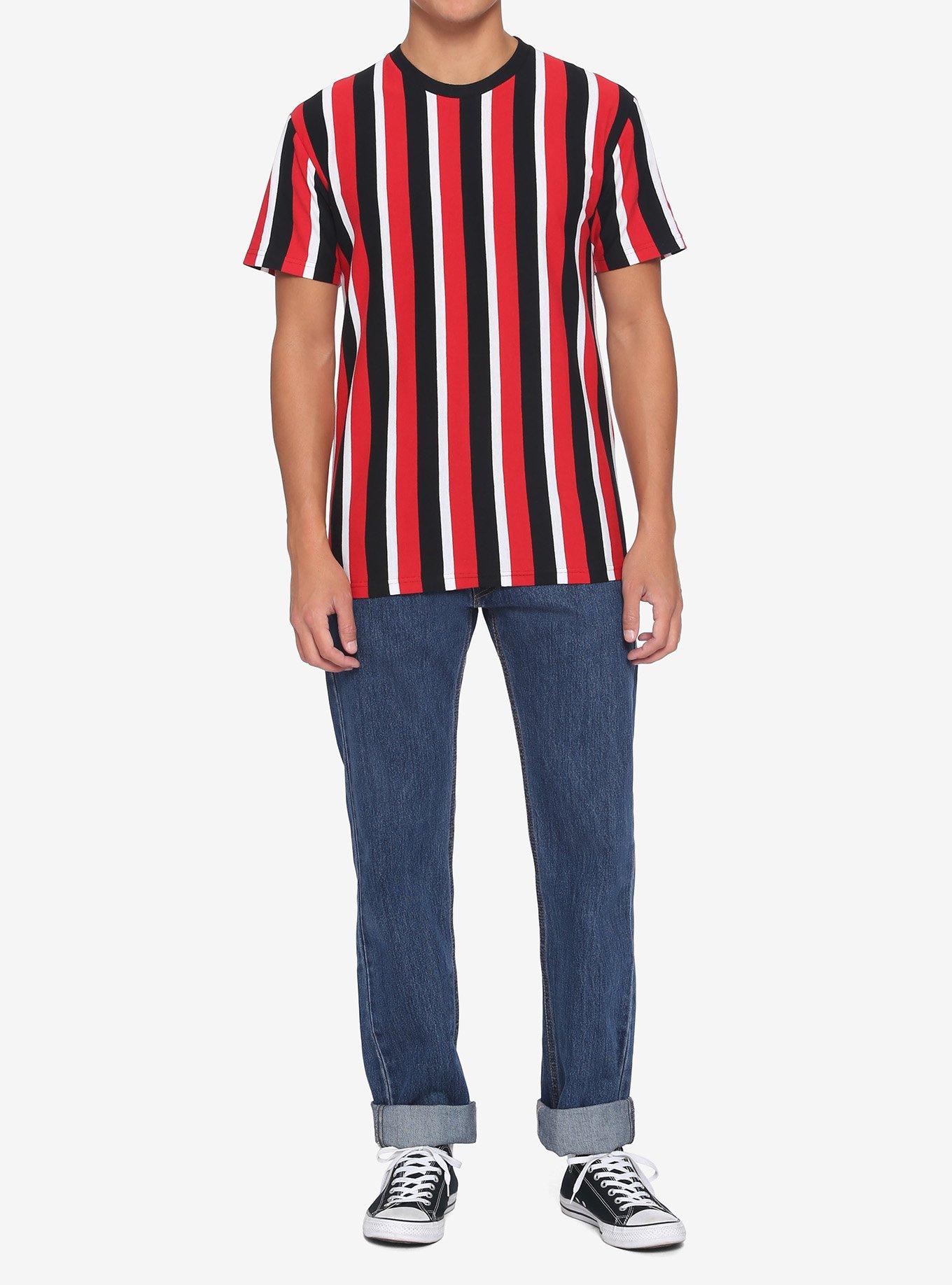 Red White & Black Vertical Stripe T-Shirt, STRIPE - RED, alternate