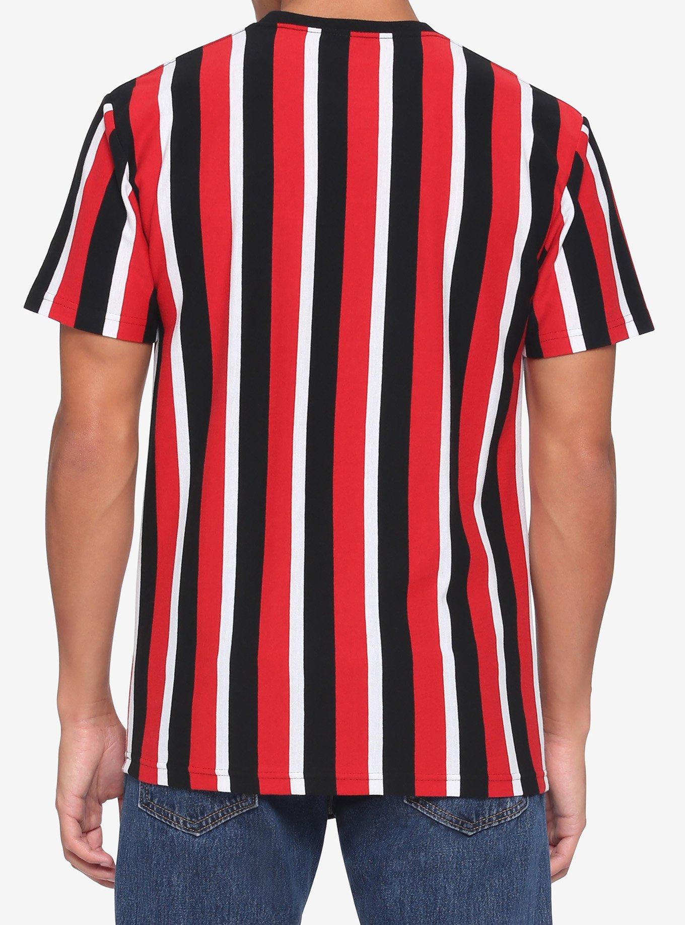 Red White & Black Vertical Stripe T-Shirt, STRIPE - RED, alternate