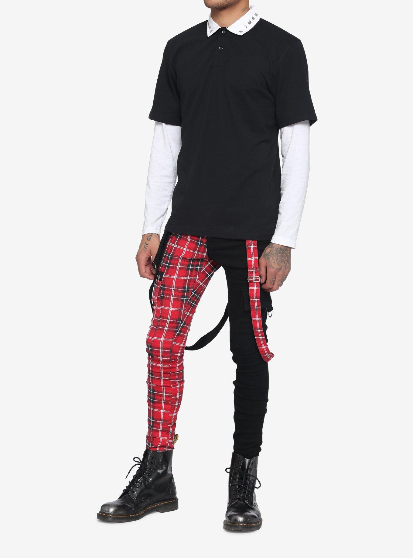 Black & White Studded Collar Twofer Long-Sleeve Shirt, BLACK  WHITE, alternate