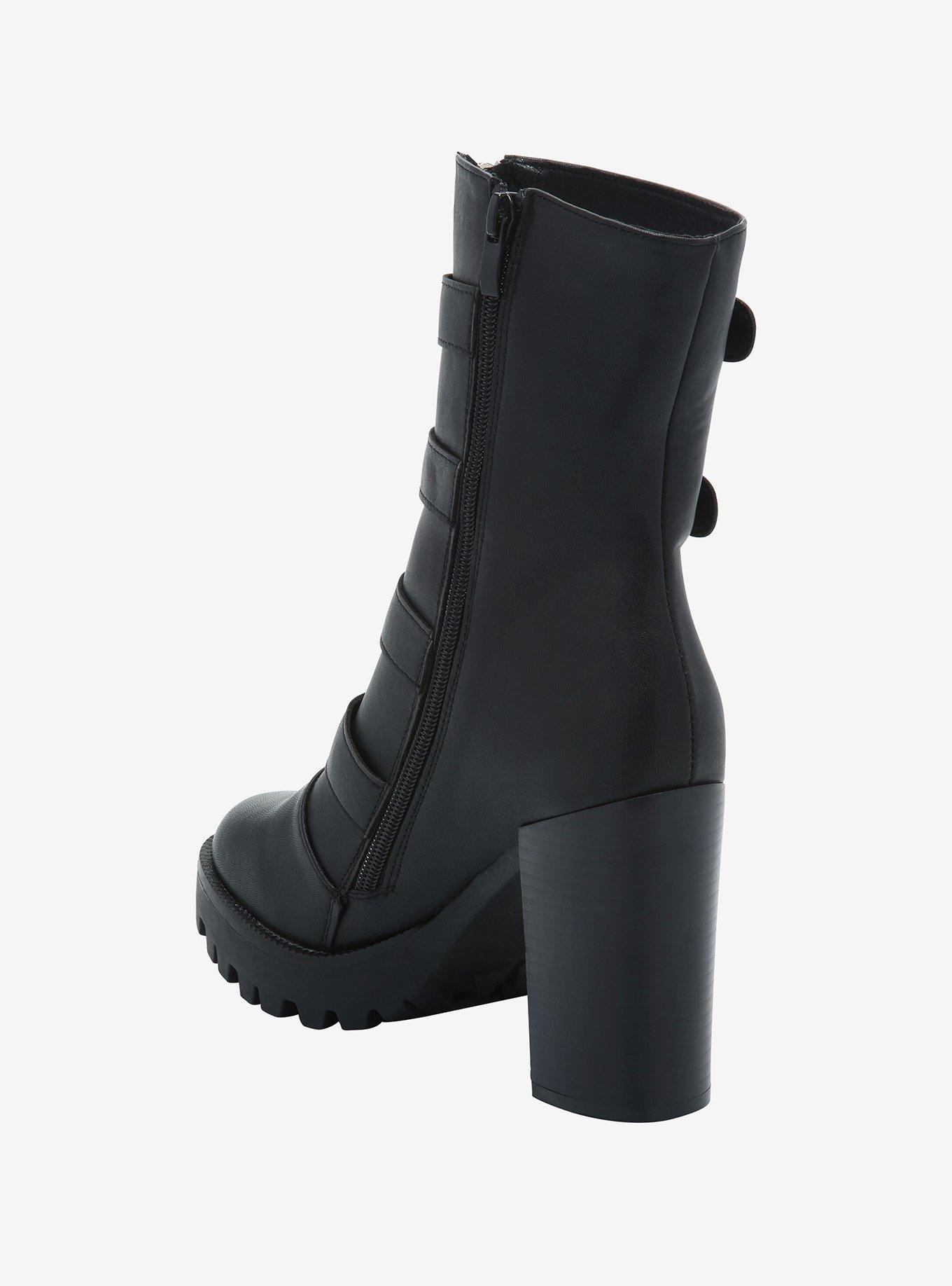 Black Multi-Buckle High-Heeled Boot With Moon Charm, MULTI, alternate
